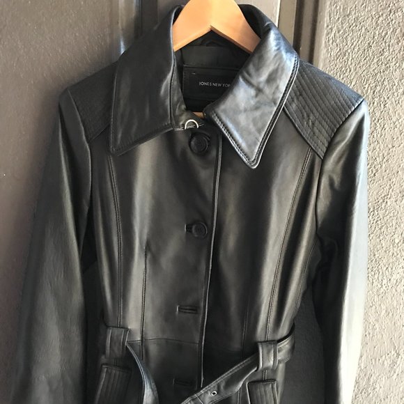 Jones New York Belted Leather Jacket - Picture 1 of 3